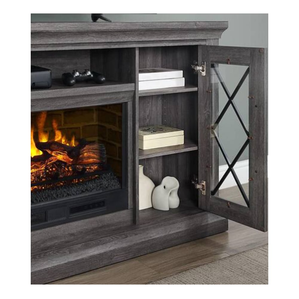 Whalen 65-Inch Freestanding Fireplace Console, Ash Gray