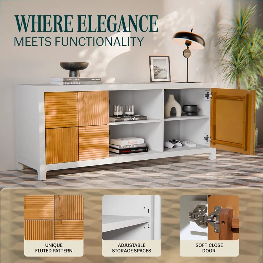 Bme Madia Deluxe TV Stand, Ivory Teak