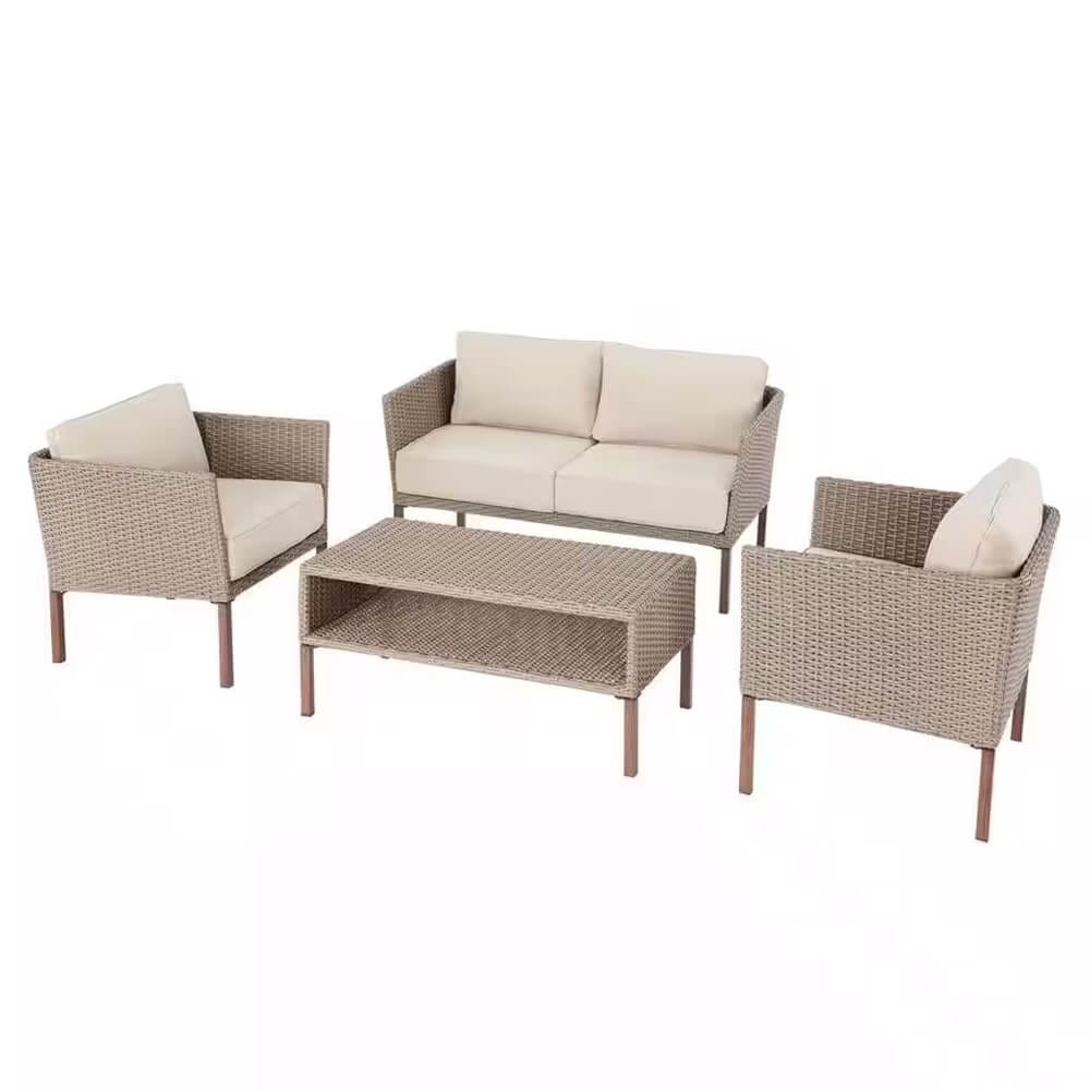 StyleWell Oakshire 4-Piece Resin Wicker Deep Seat Patio Set, Tan