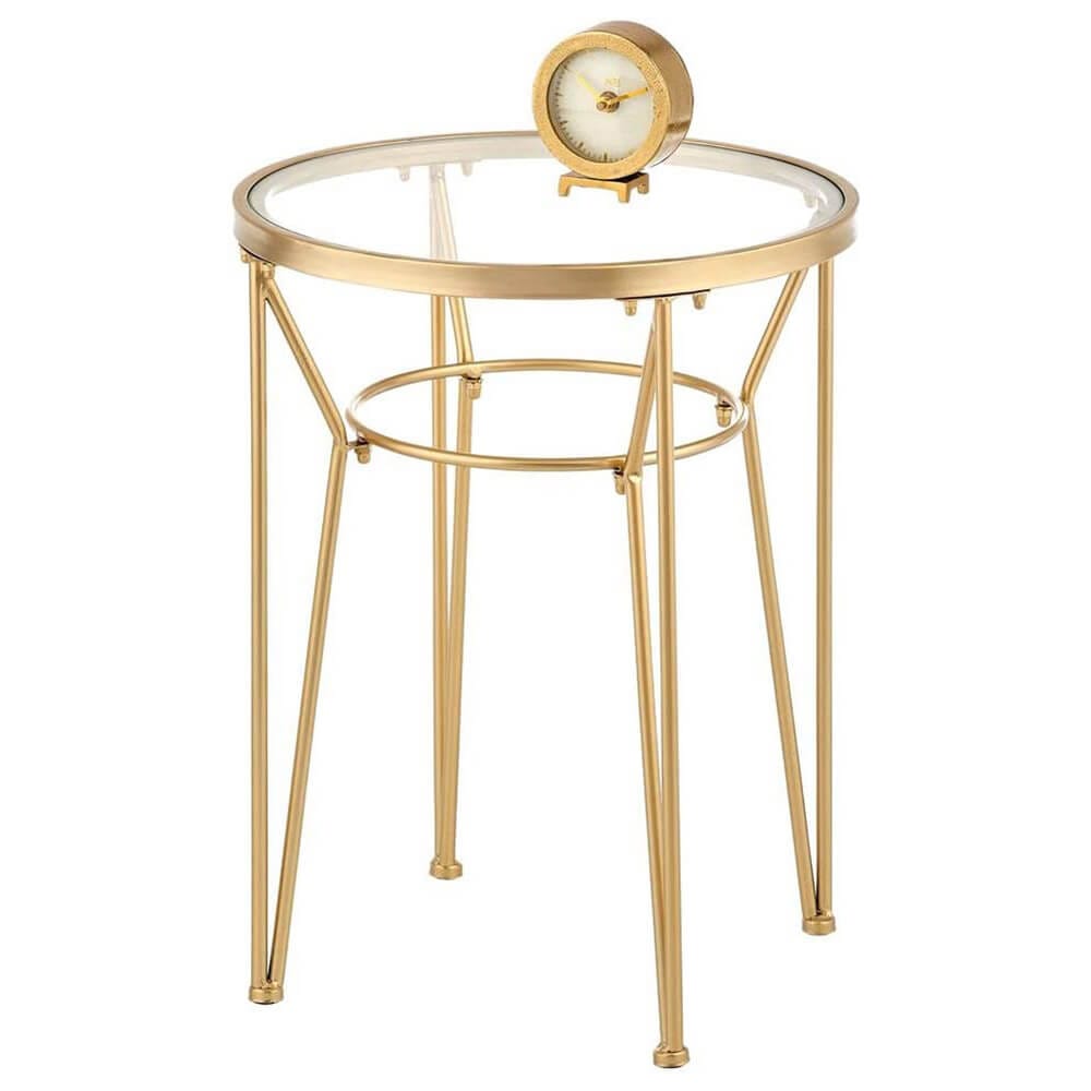 mDesign Round Metal Accent Table with Hairpin Legs, Set of 2, Soft Brass/Clear