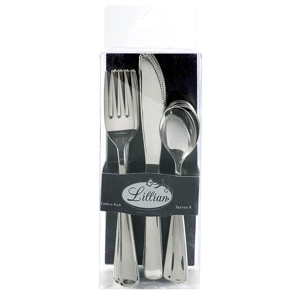 Lillian Silver Plastic Cutlery Set, 24-Piece