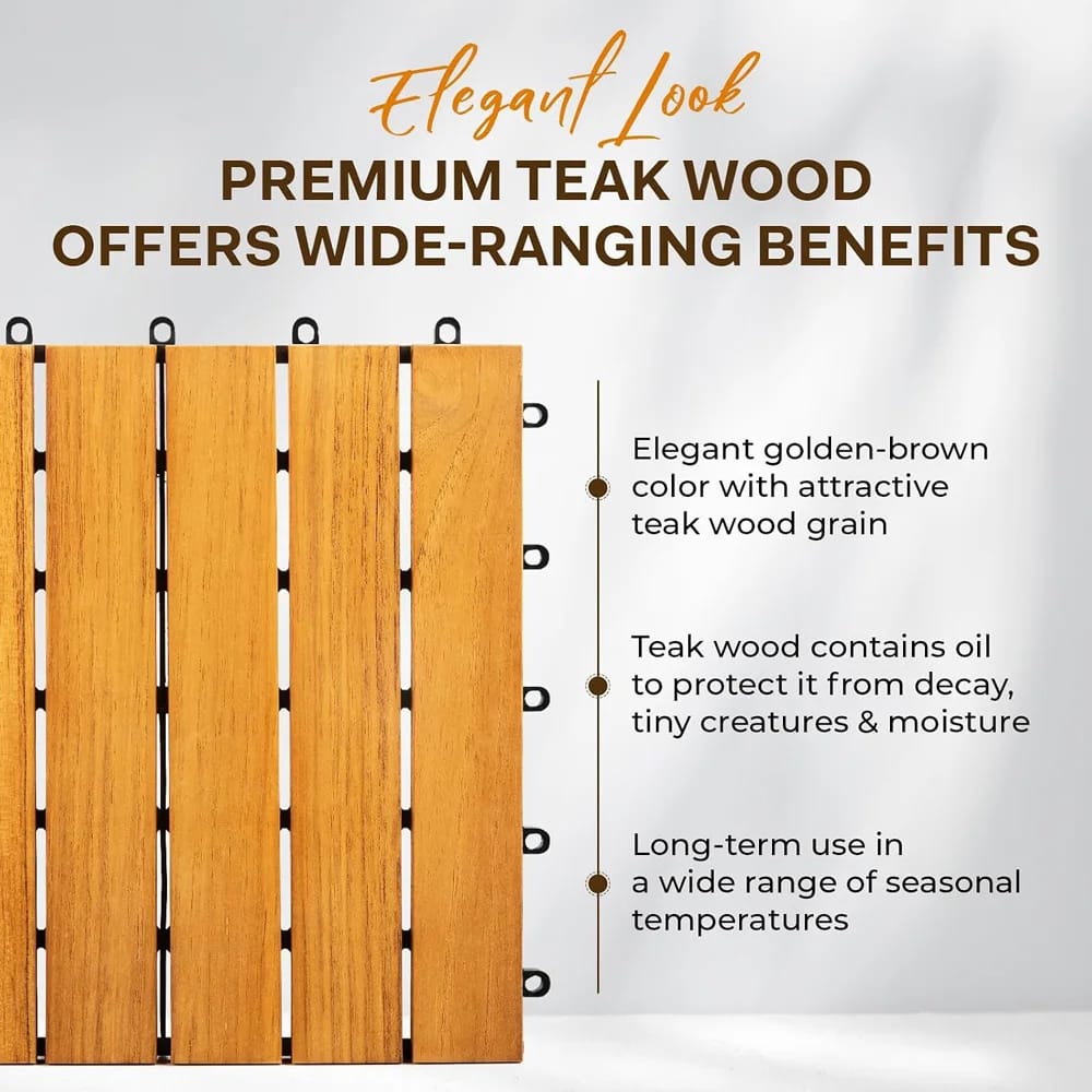Idzo Acadia Wood Interlocking Deck Tiles, Natural, 6 Slats, 10 pk