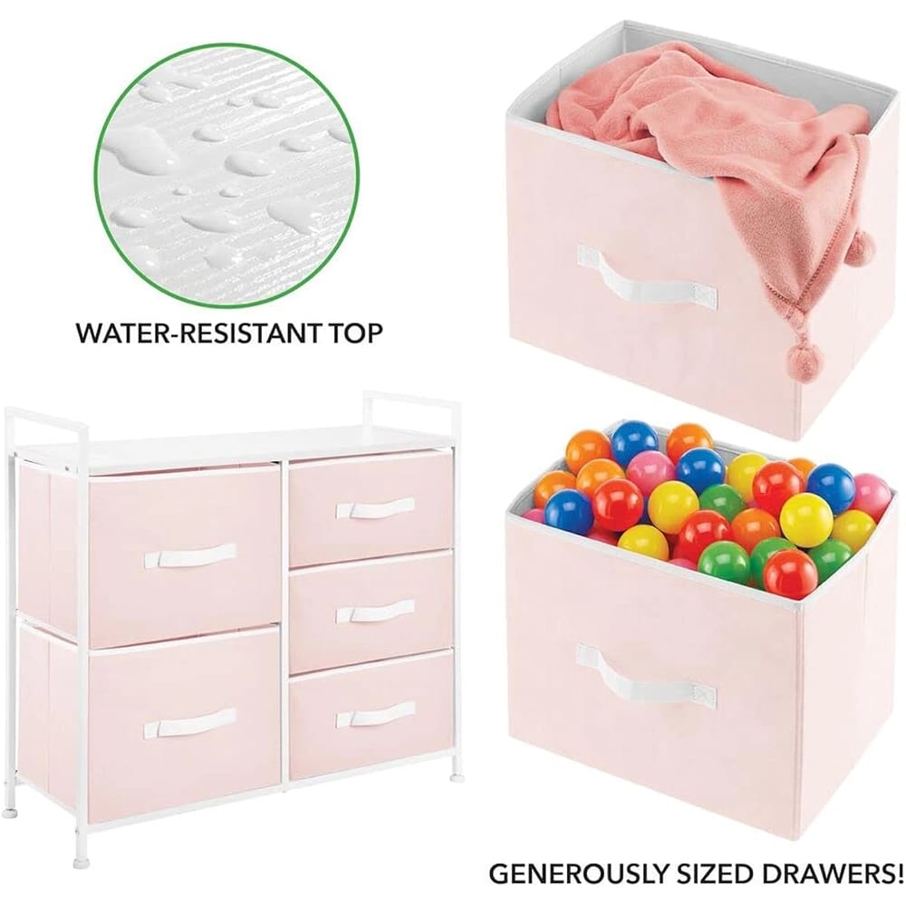 mDesign 5-Drawer Fabric Shelf, Pink/White