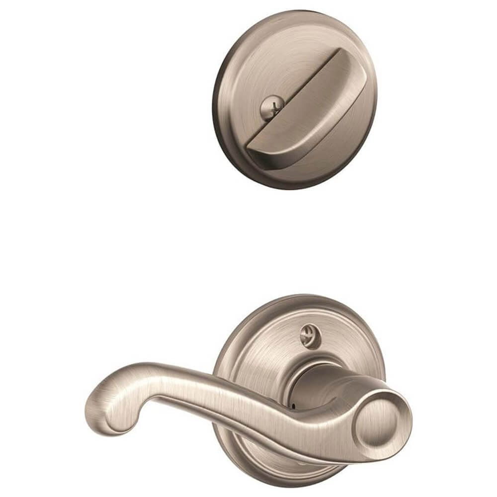 Schlage Flair Interior Left-Handed Door Lever with Deadbolt, Satin Nickel