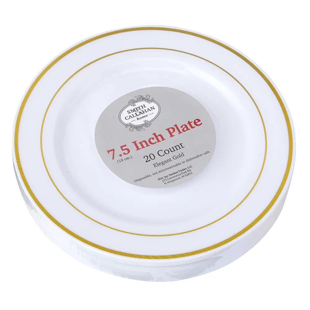 Smith & Callahan Plastic Plate, Gold Rim, 20 ct, 7.5"