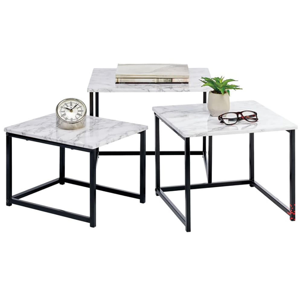 mDesign Modern Nesting Accent Table, Marble/Black, Set of 3