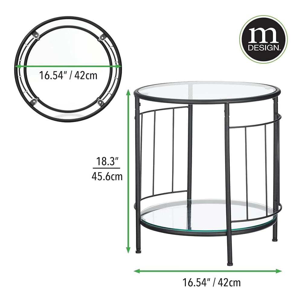 mDesign Glass Top Side Table, Black