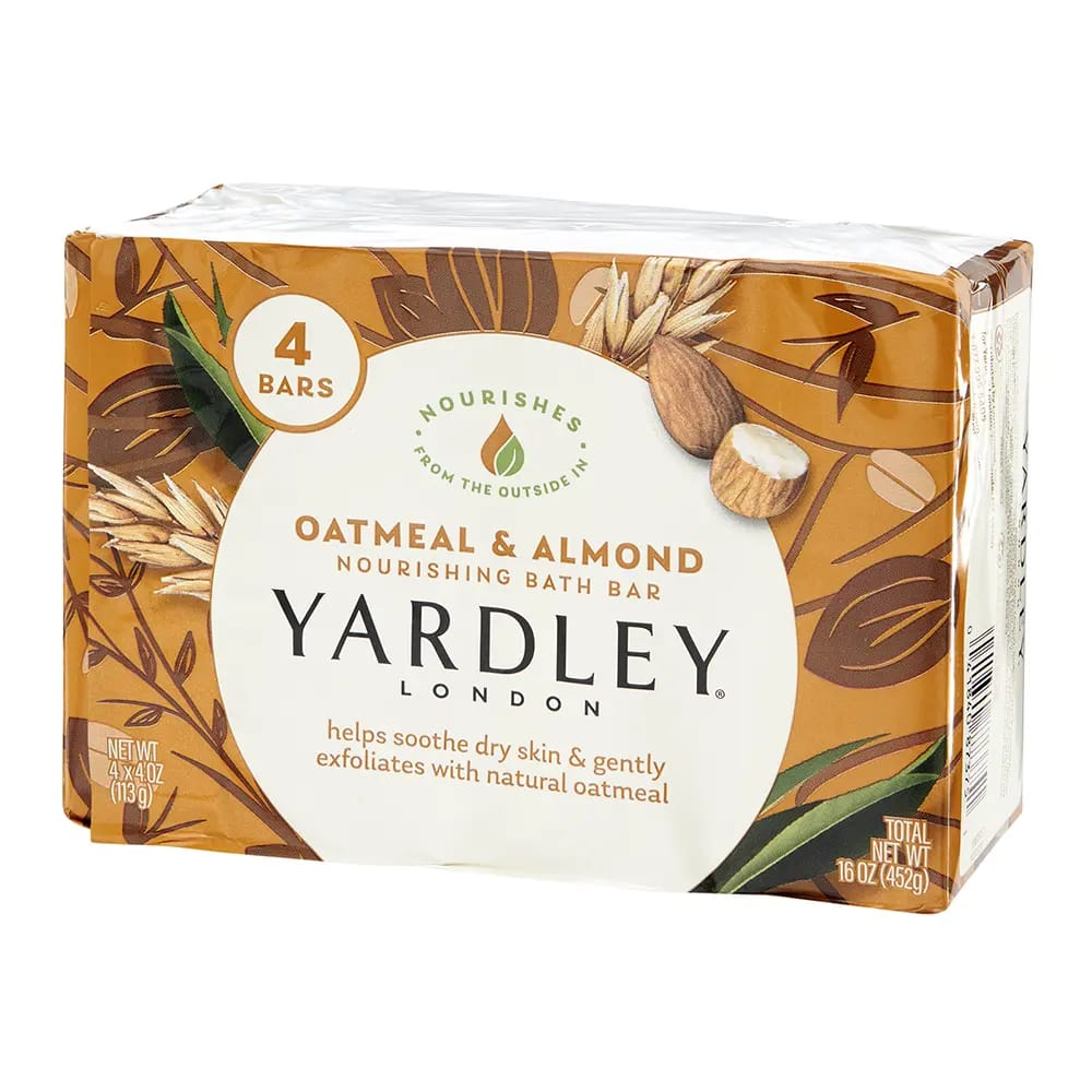 Yardley London Oatmeal & Almond Bar Soap, 4 Count