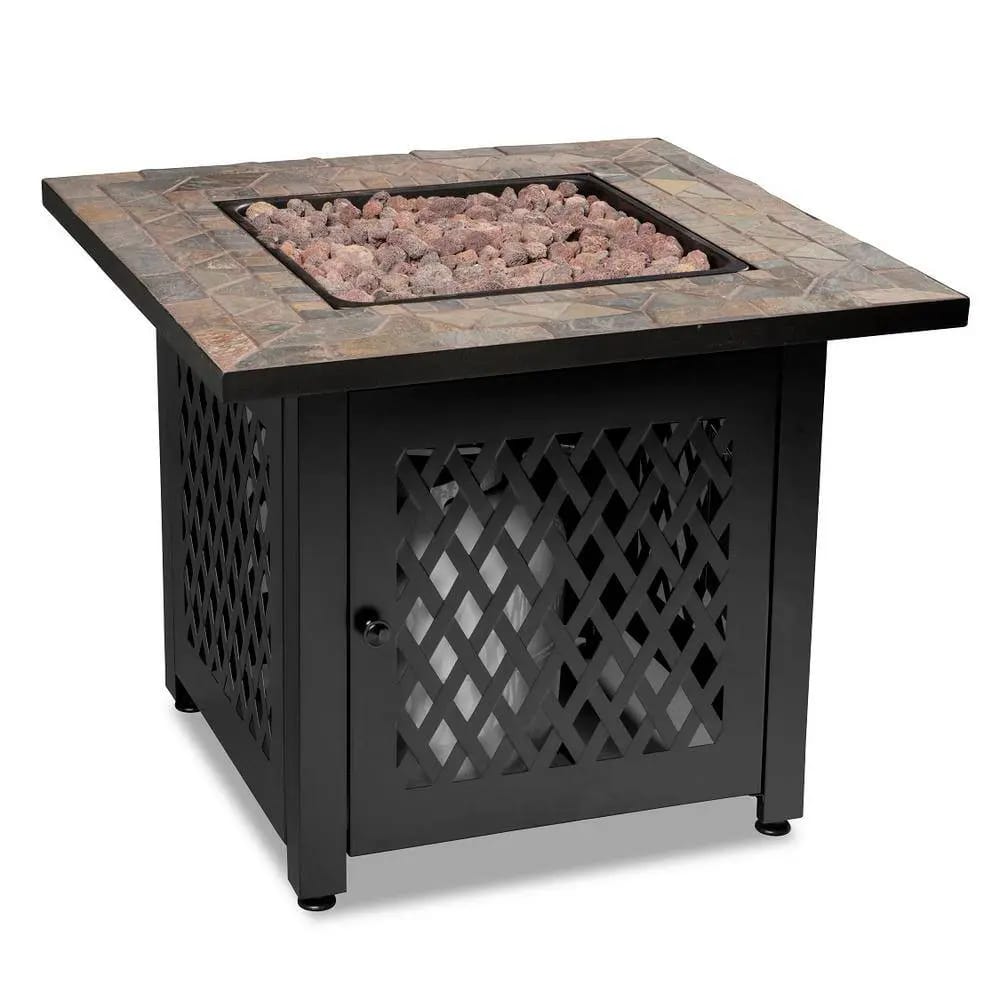 Endless Summer 30" Steel Frame Slate Tile Mantel Gas Fire Pit, 30,000 BTU