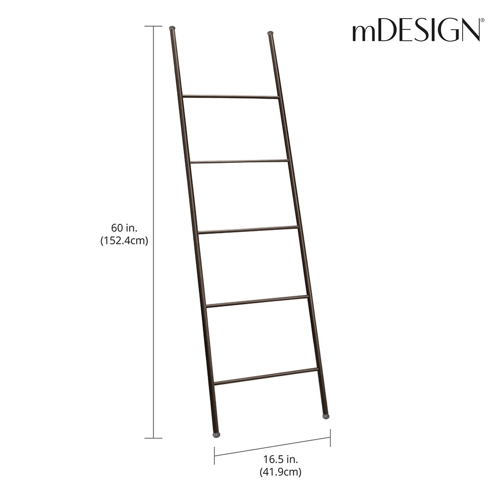 mDesign Metal Blanket and Towel Wall Ladder, Bronze