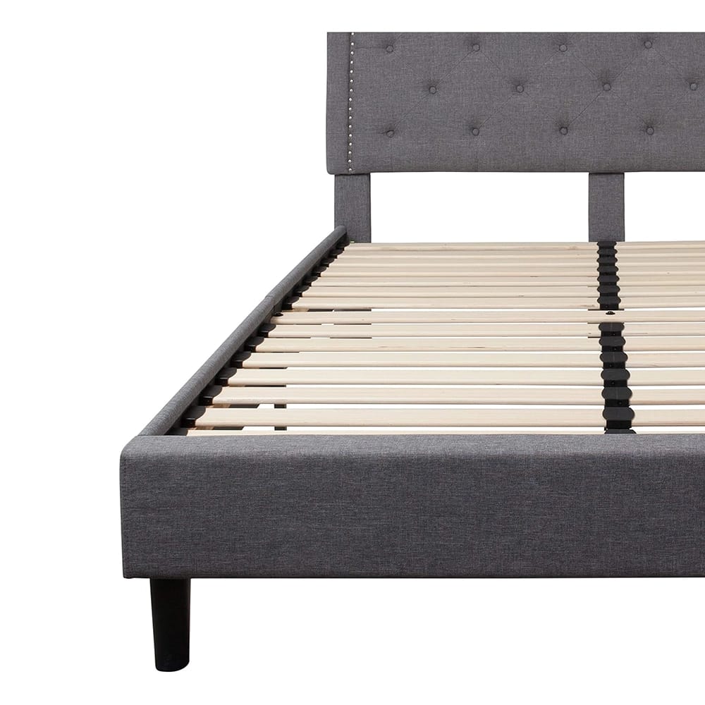 Brighton Tufted Upholstered Platform Bed, Queen, Light Gray