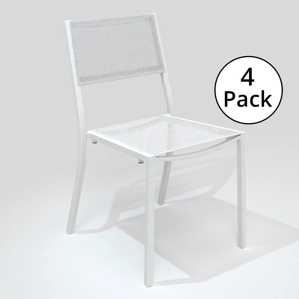 Maiori Aluminum Sling Impression Stackable Outdoor Dining Side Chair, Blanc, 4 Pack