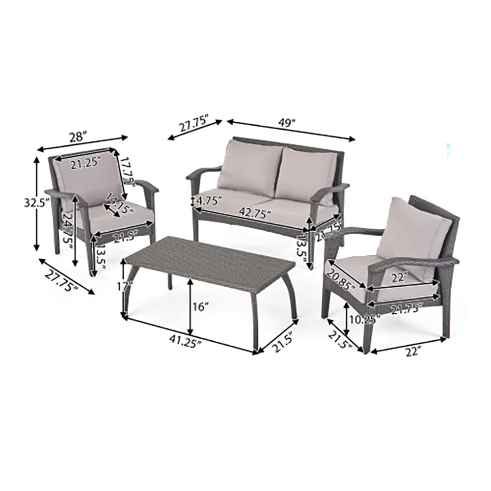 Honolulu 4-Piece Wicker Patio Set, Gray