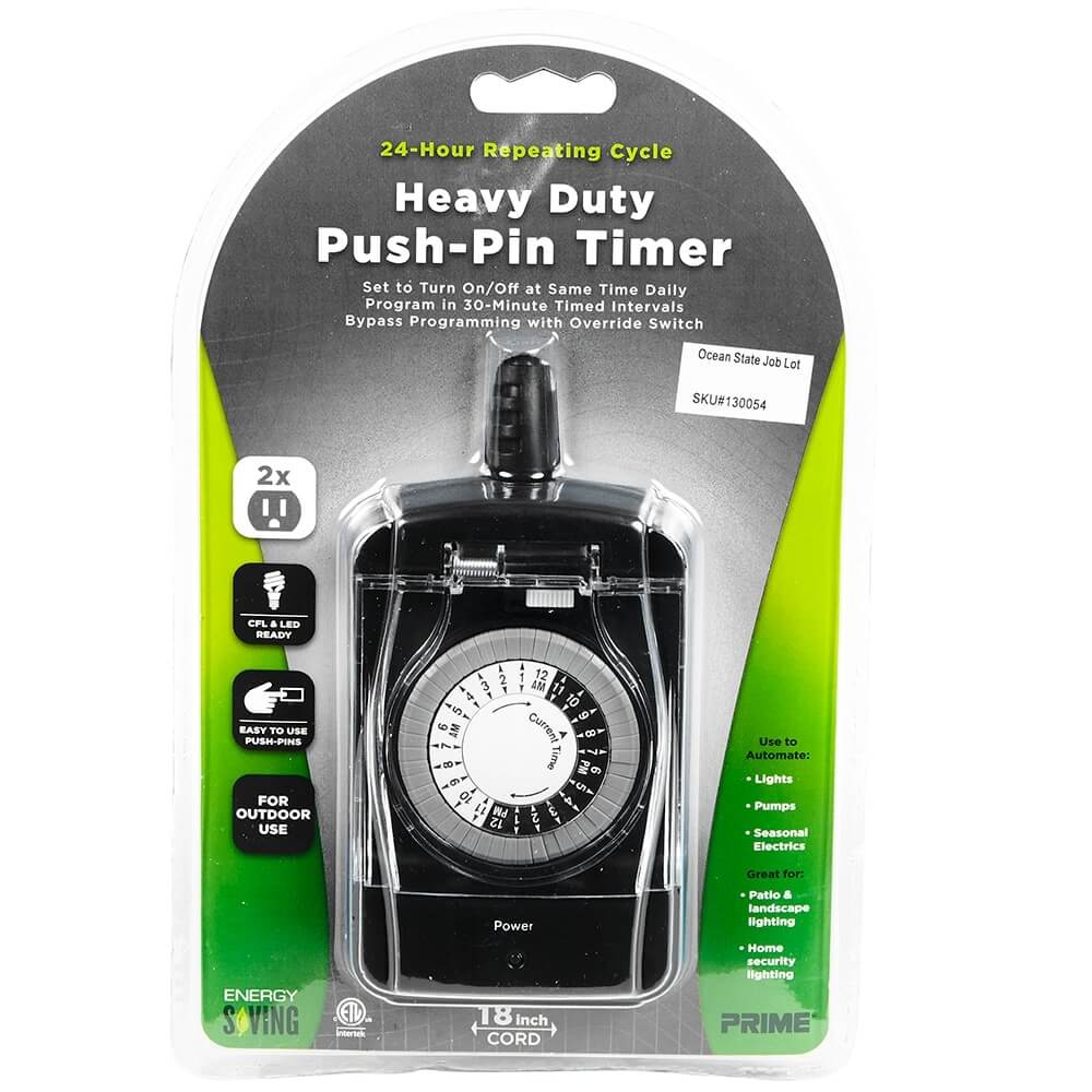 Prime Heavy-Duty 2 Outlet Push-Pin Outdoor Timer