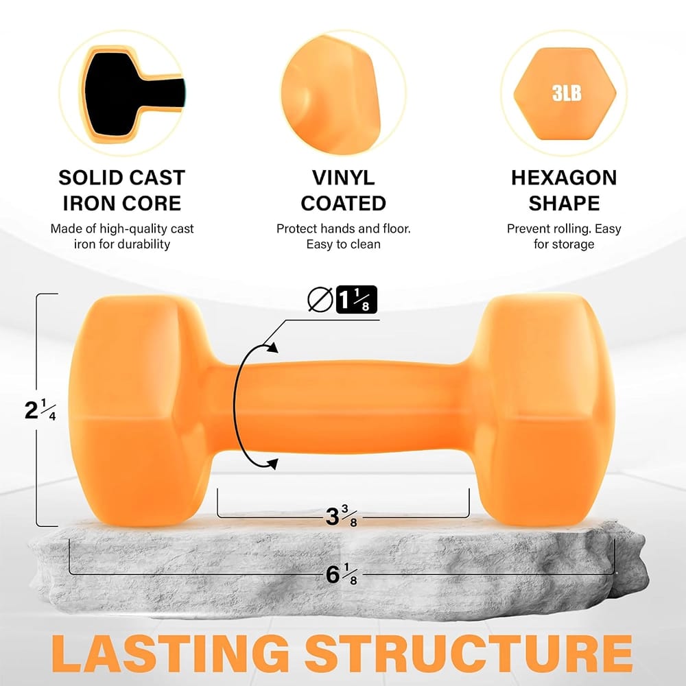 Yes4All Vinyl Coated Dumbbell, Orange, 3 lb