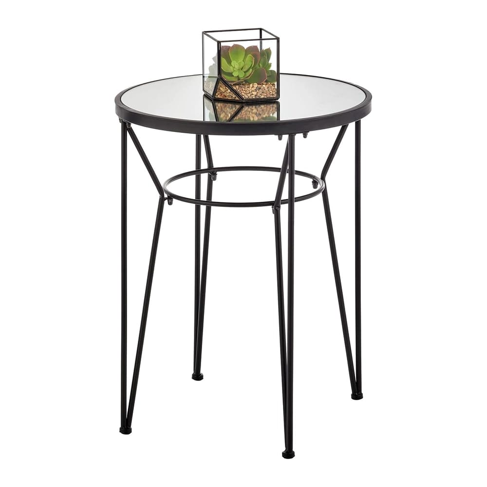 mDesign Round Metal Accent Table with Hairpin Legs, Set of 2, Matte Black