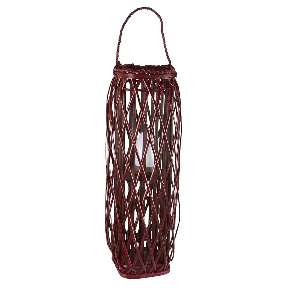 Barbara King Square Wicker Lantern With Remote, Brick, 28"