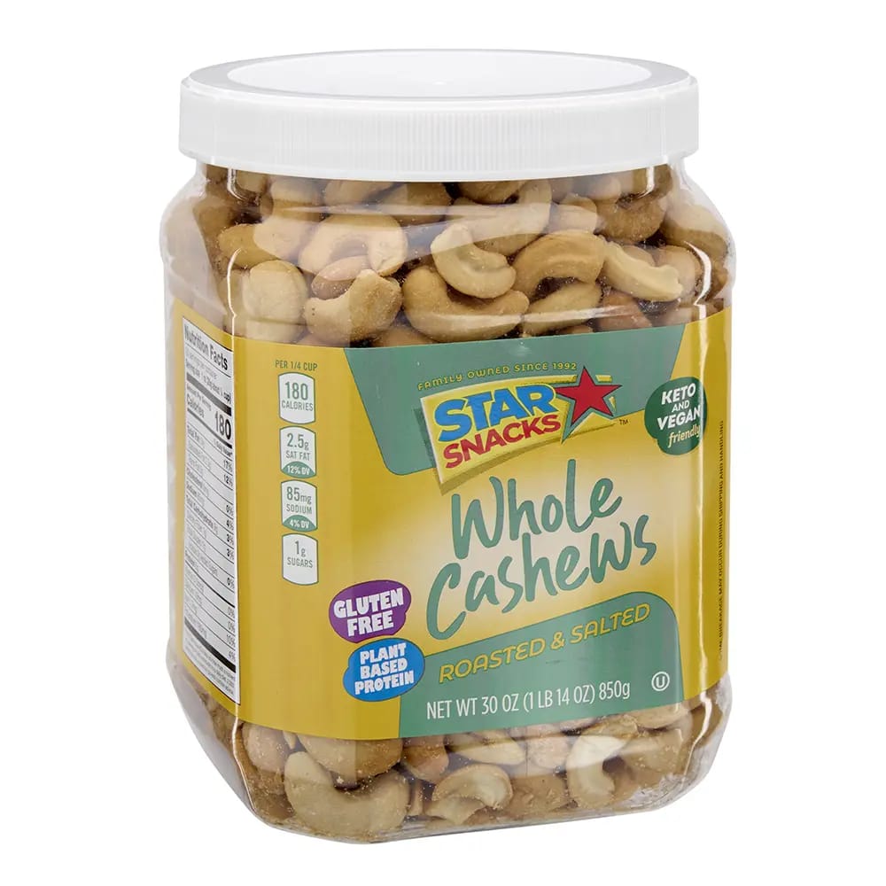 Star Snacks Whole Cashews, Roasted & Salted, 30 oz