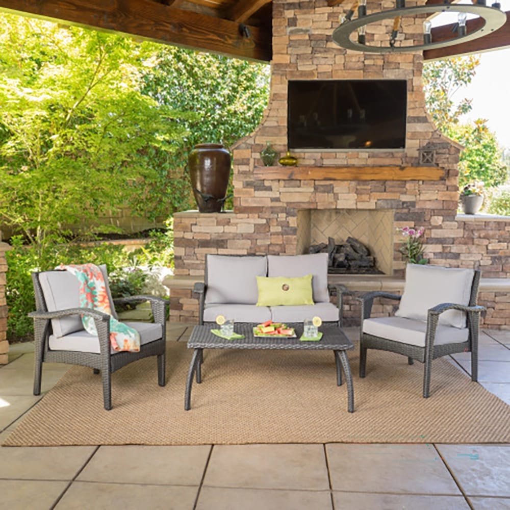 Honolulu 4-Piece Wicker Patio Set, Gray