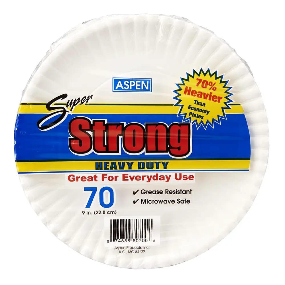 Aspen Super Strong Heavy-Duty 9" Paper Plates, 70 Count