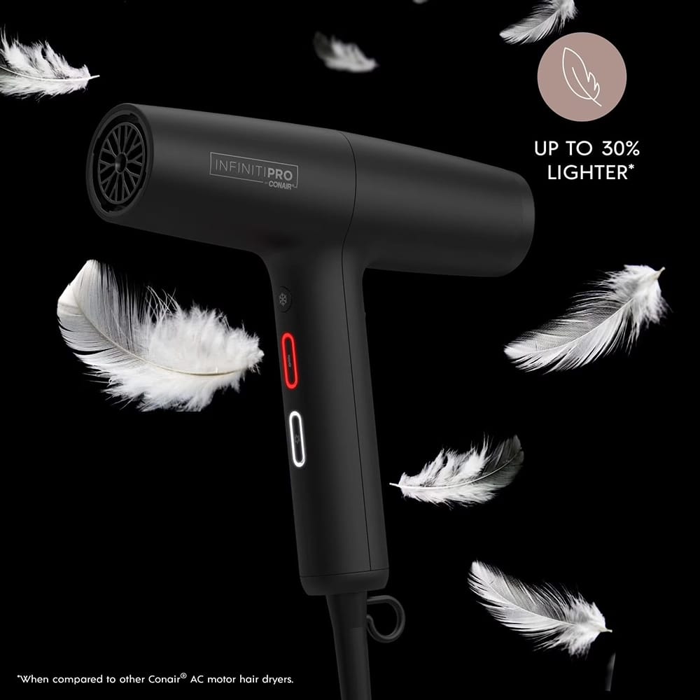 Conair InfinitiPRO Hair Dryer with Brush and Storage Bag, Black