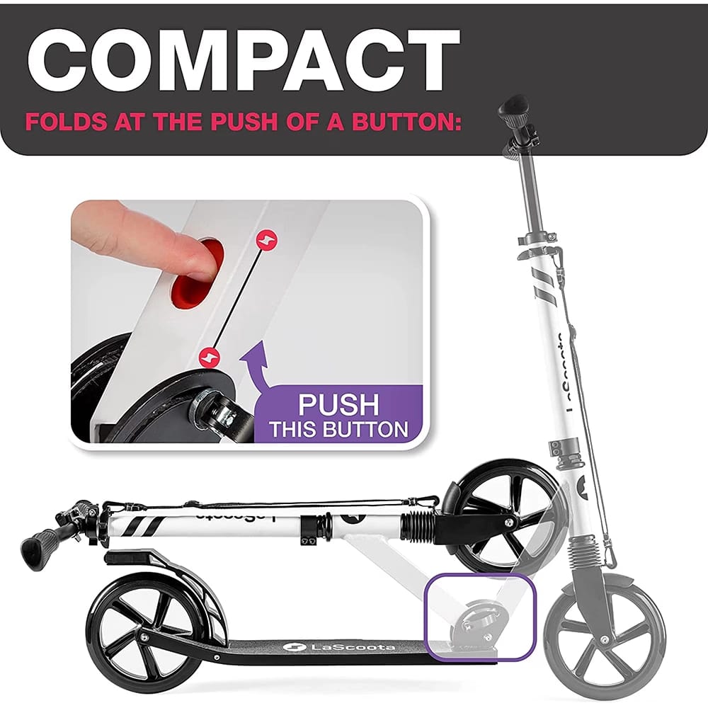 LaScoota Foldable Kick Scooter, White