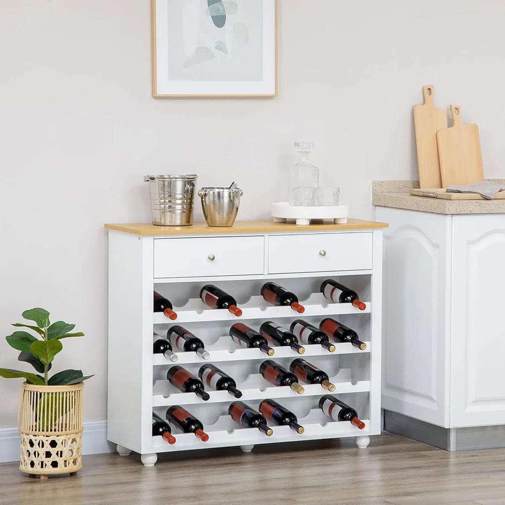 HomCom 28-Bottle Wine Bar Cabinet, White