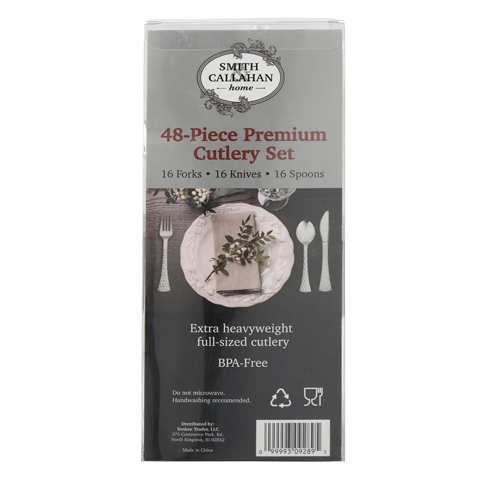 Smith & Callahan Brilliant Silver Premium Plastic Cutlery Set, 48 Piece