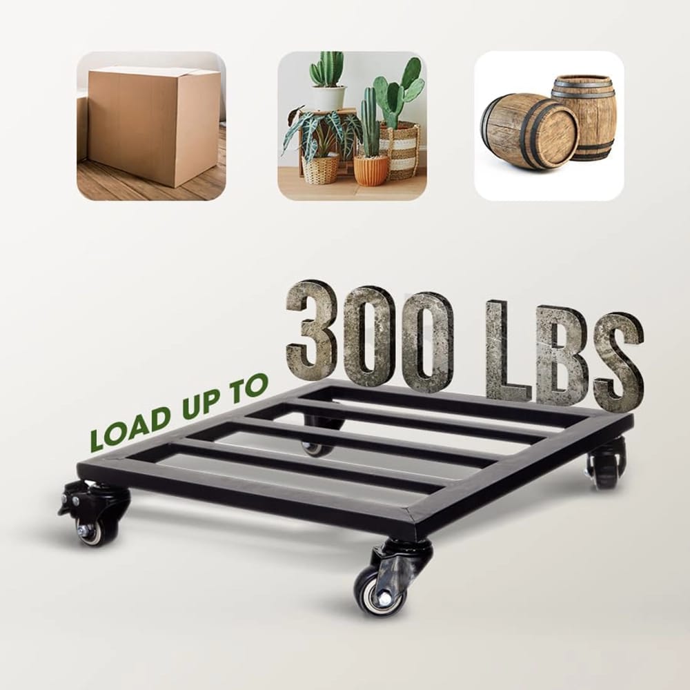 Idzo Heavy Duty Plant Caddy with Wheels, Black, 12"