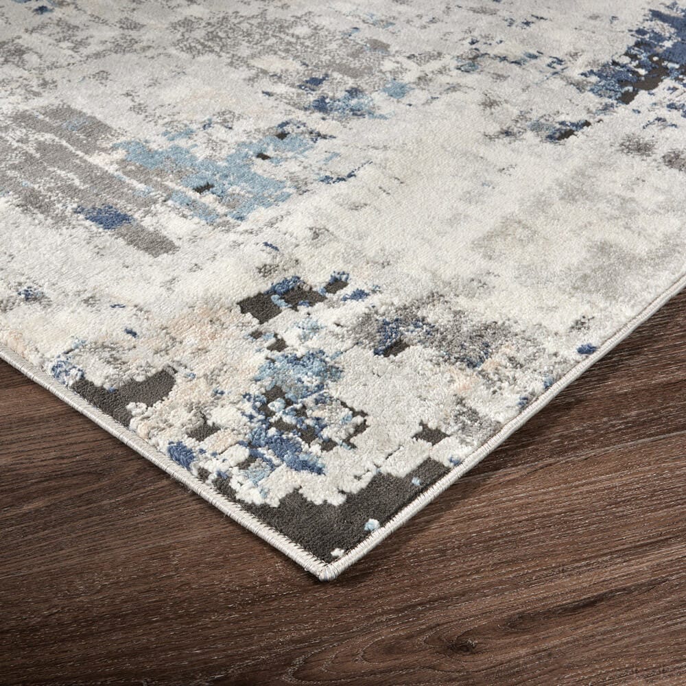 Victoria 9'2" x 12'5" Contemporary Distressed Area Rug, Navy/Gray