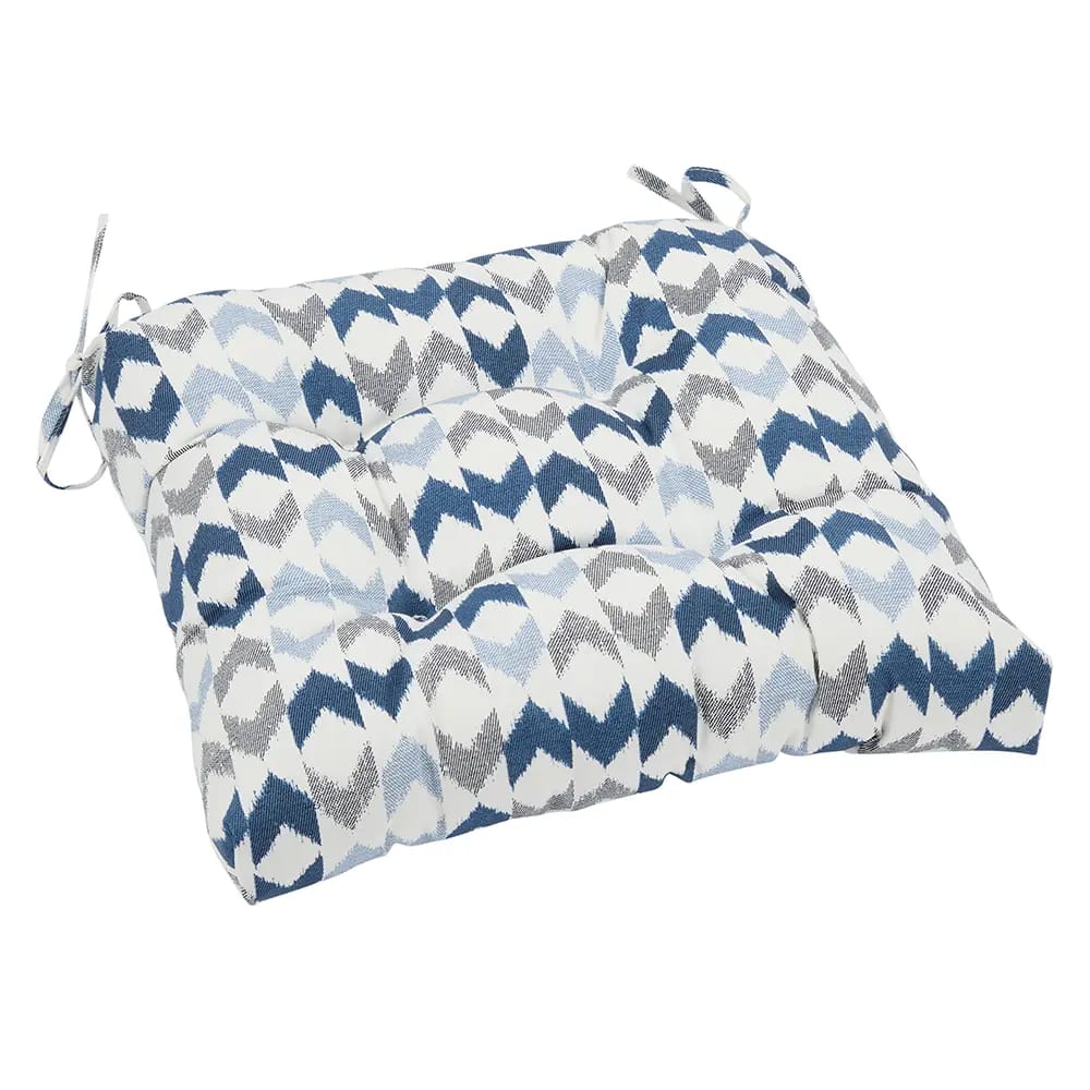 Seat Cushion, Blue & White Geometric
