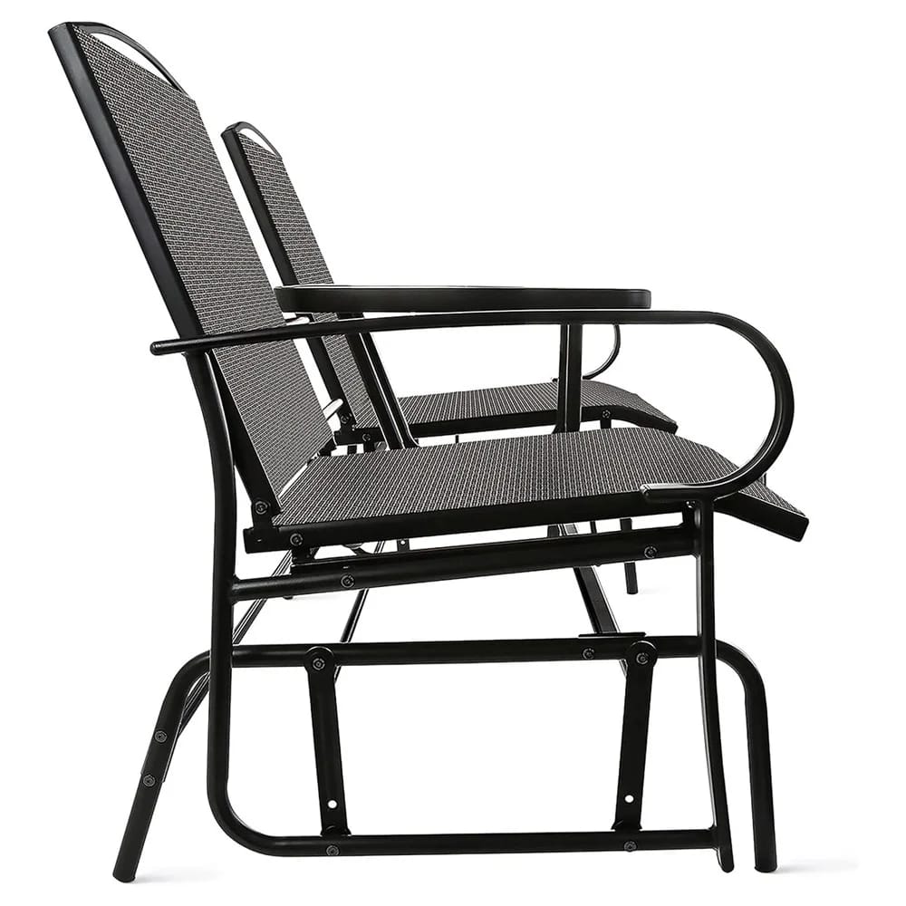 2-Person Outdoor Patio Glider Chair with Table, Black