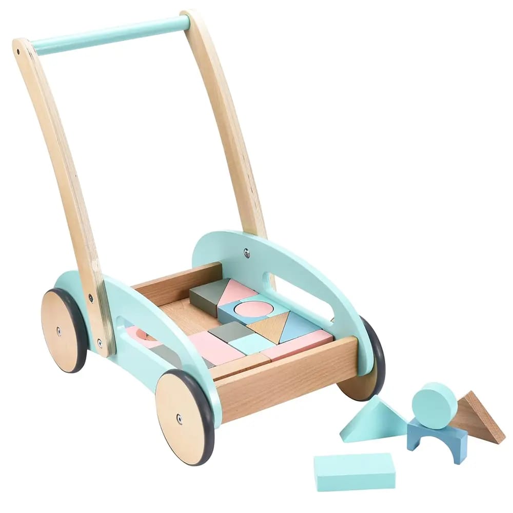 Childlike Behavior Wooden Baby Push Walker with Wheels, Green