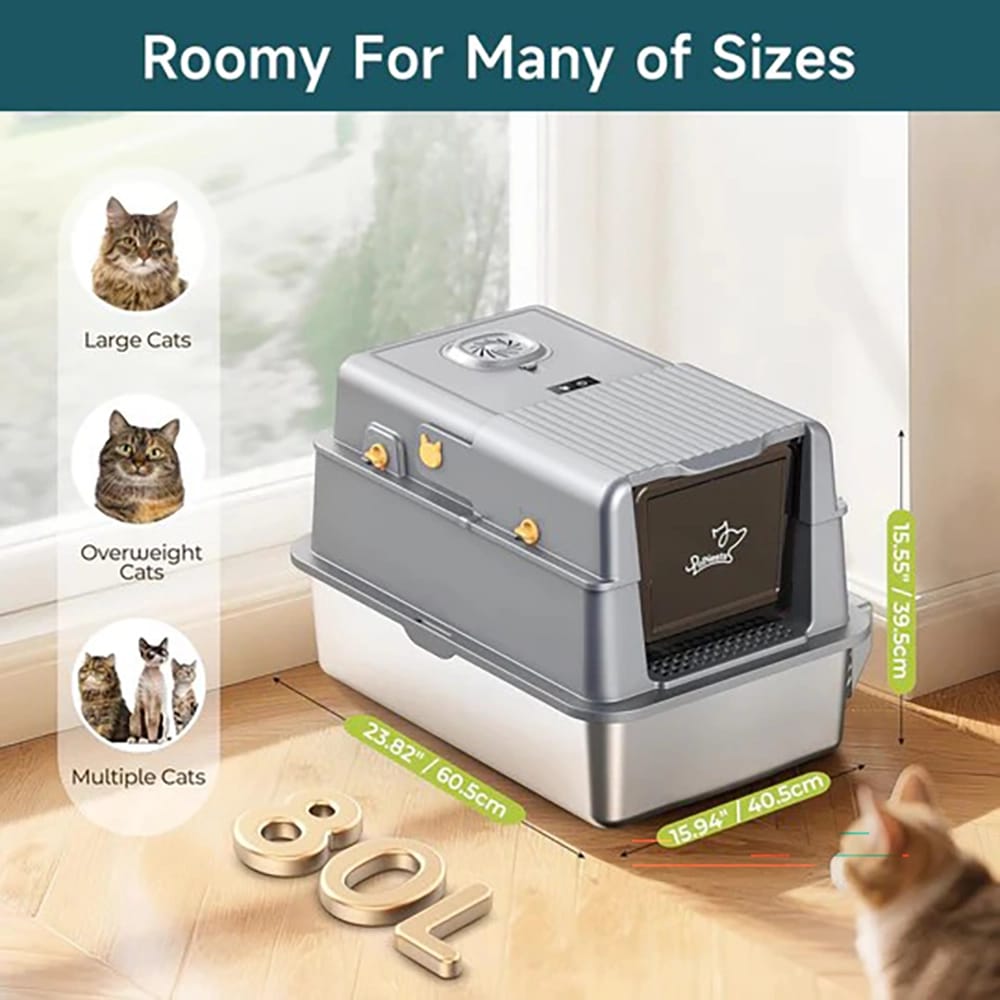 PalNests XXL Stainless Steel Cat Litter Box, Gray