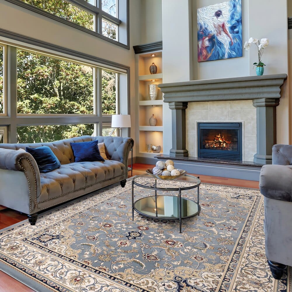 Newbury Area Rug, 10'10" x 15', Jamila Blue/Ivory