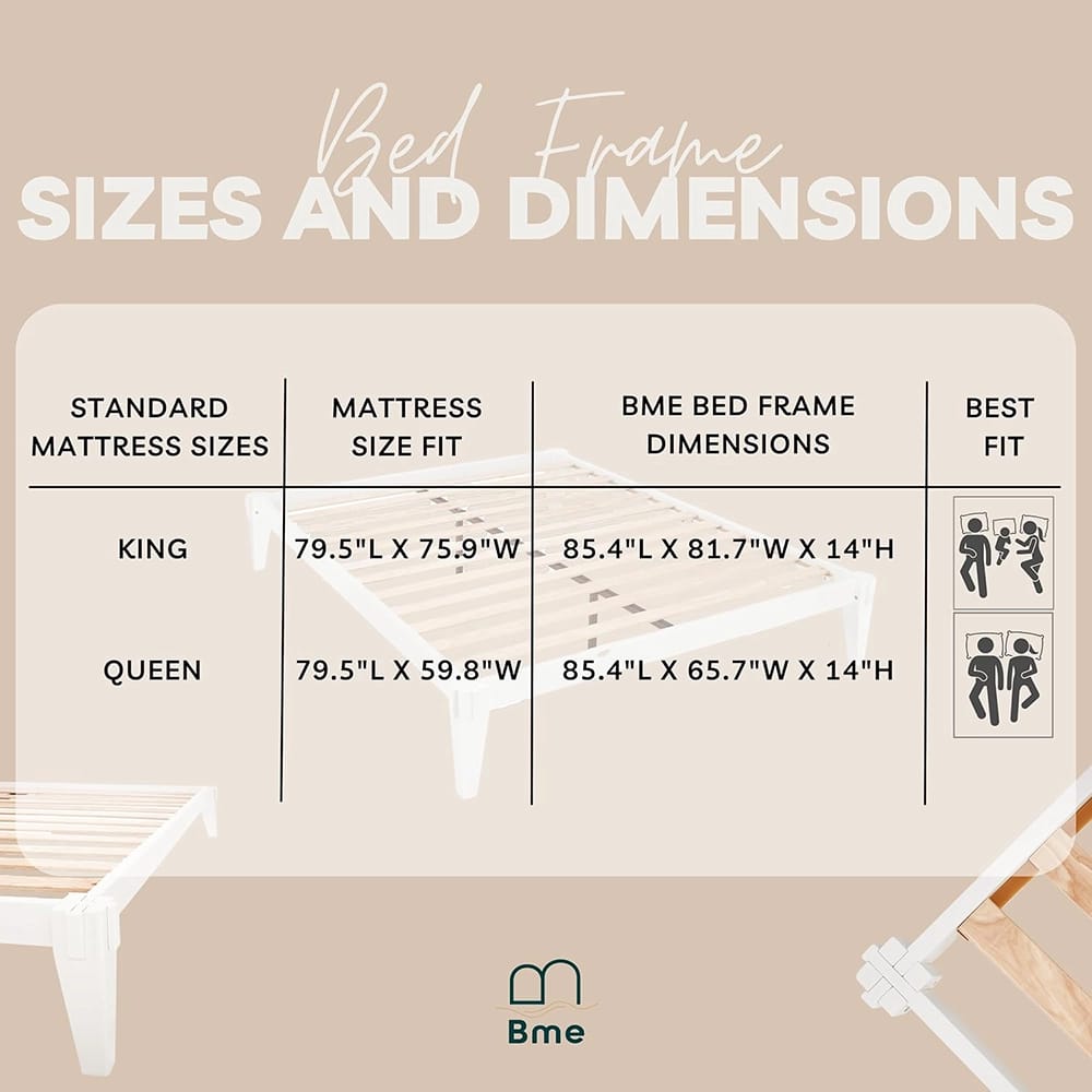 Bme Chalipa King Size Solid Wood Japanese Bed Frame, Ivory