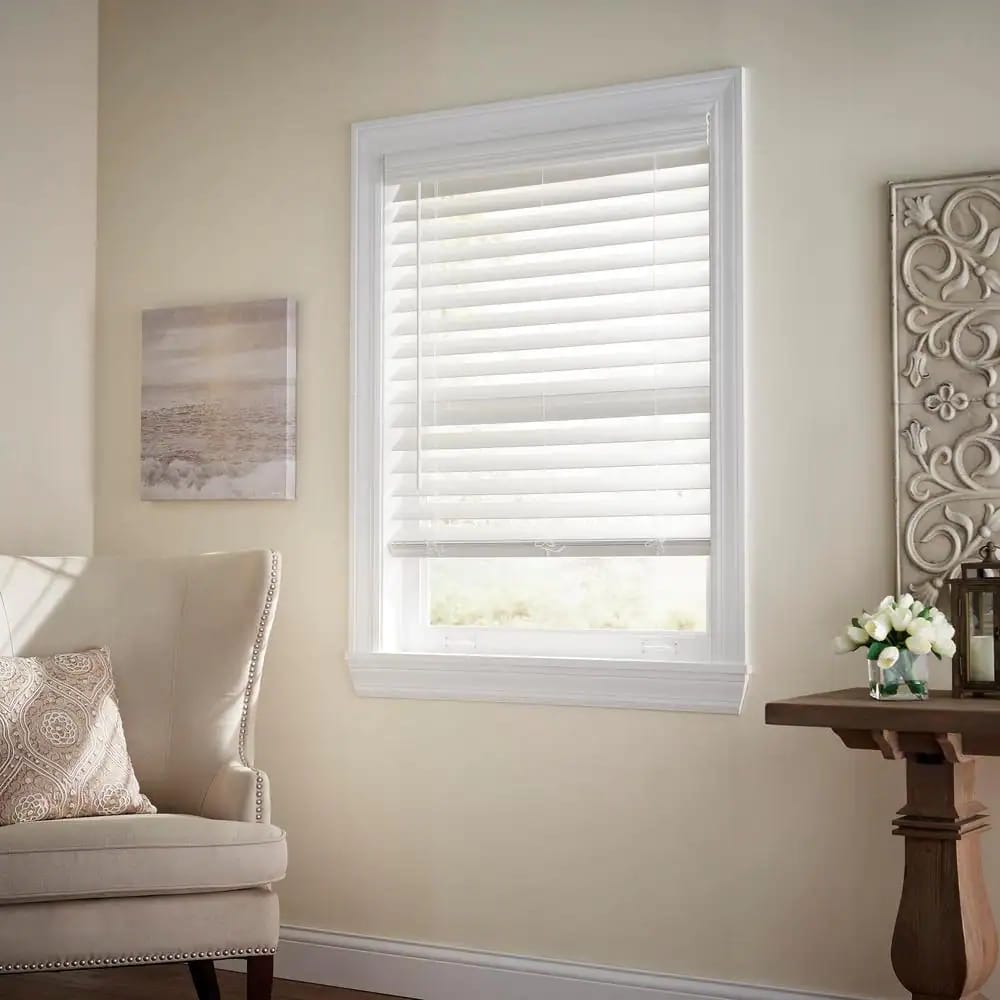 Cordless Premium Faux Wood Blinds with 2.5" Slats, White, 23" x 48"