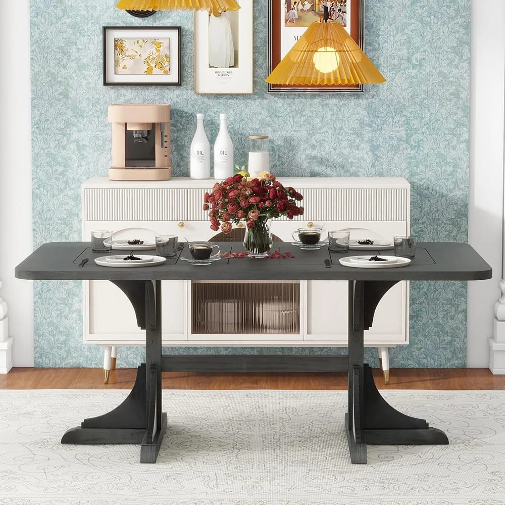 Retro Style Wooden Rectangular Dining Table, Gray