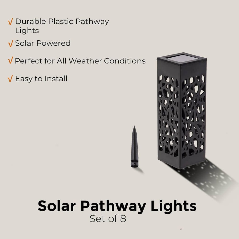 Laurel Canyon Modern Solar Pathway Lights, 8-Pack, Black