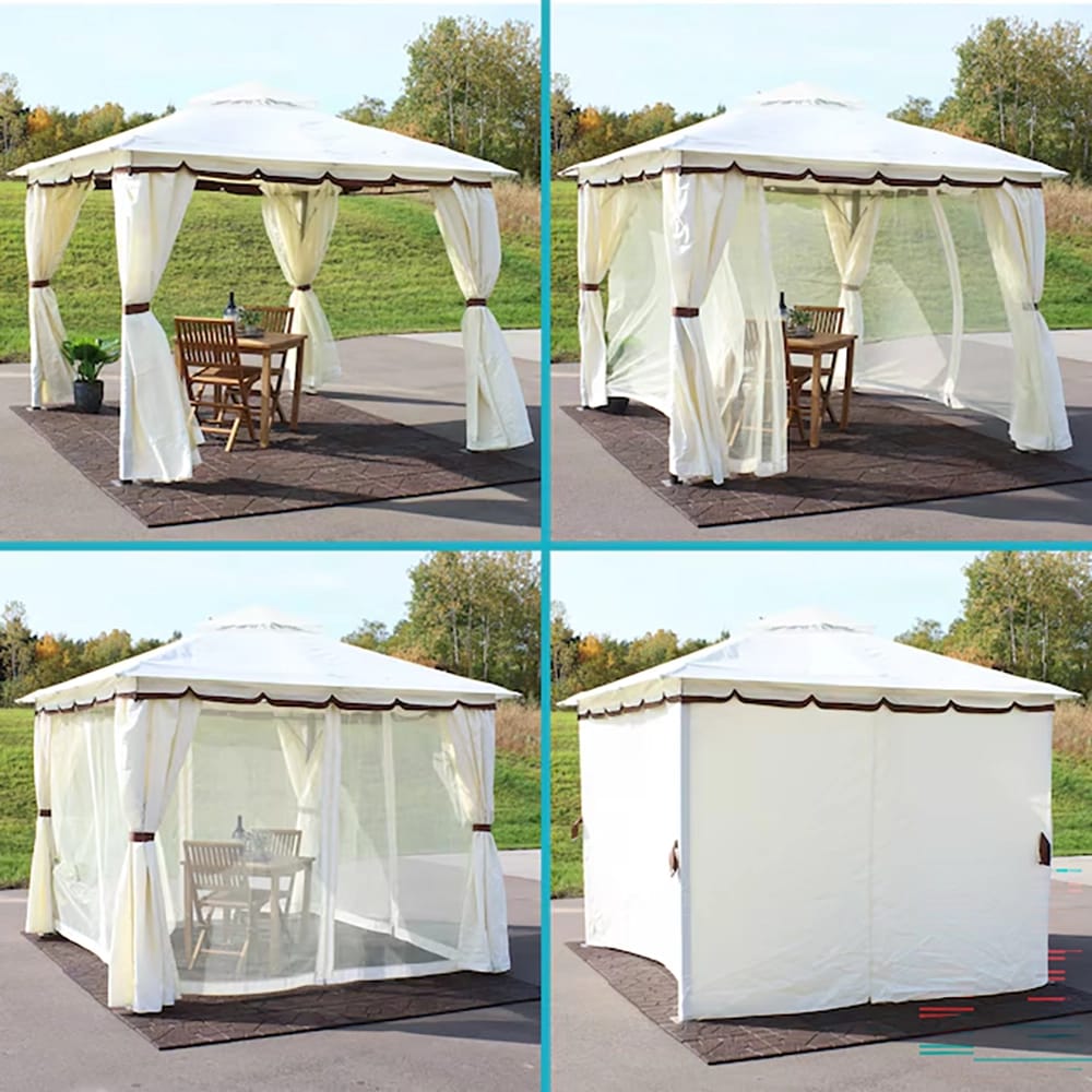 Sunnydaze 9.2' x 9.2' Soft Top Patio Gazebo with Screens and Privacy Walls, Cream