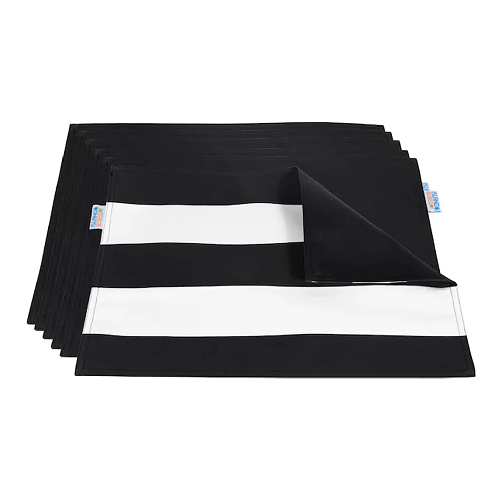 Island Retreat Striped Polyester Rectangle Placemats, Black/White, 6 Pack