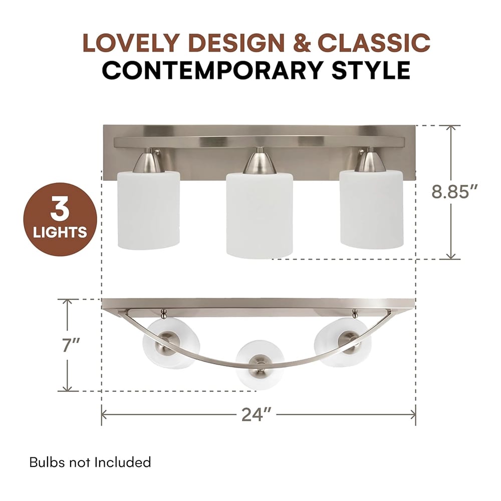 3-Light Vanity Fixture, Brushed Nickel