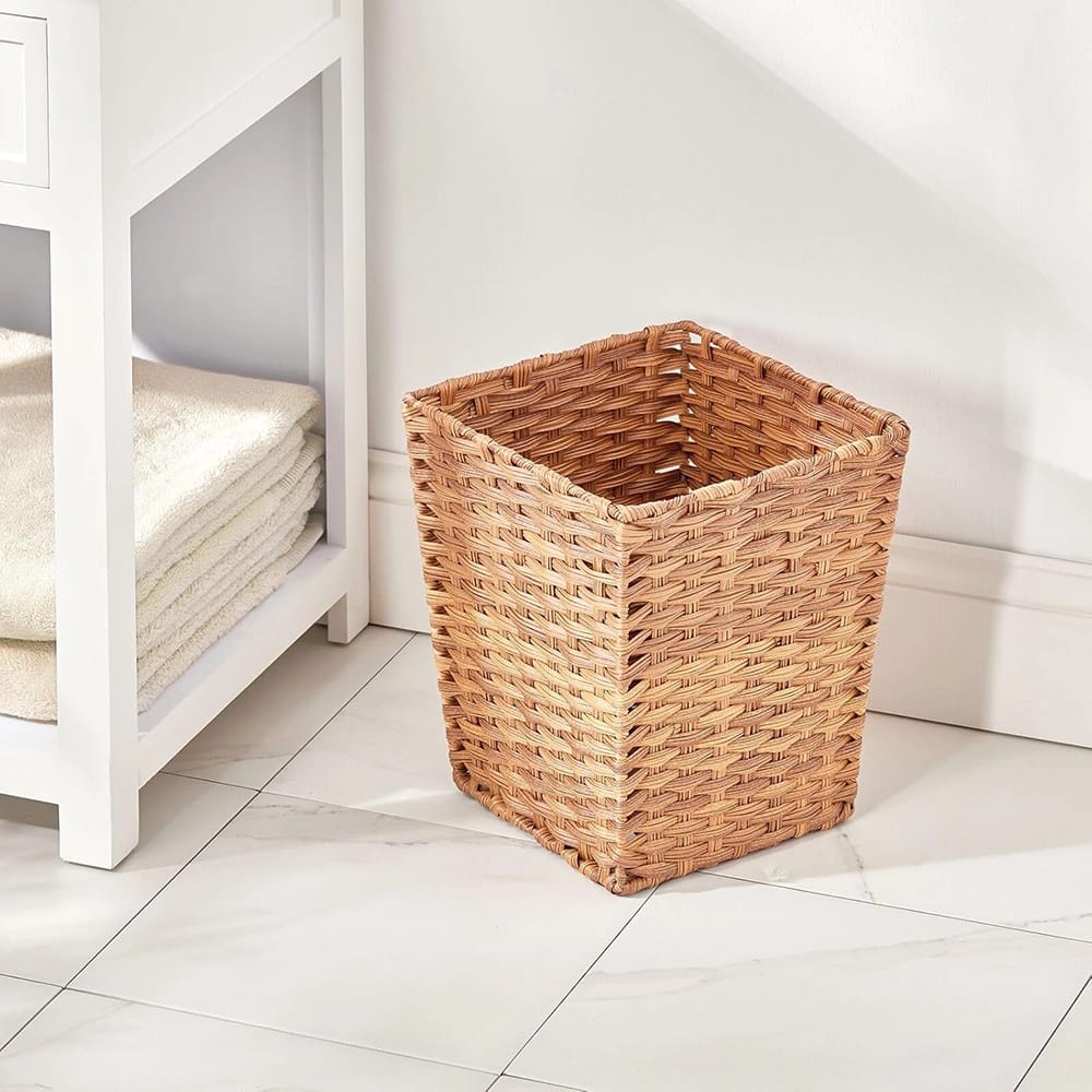 mDesign Small Woven Basket Trash Can, Camel Brown