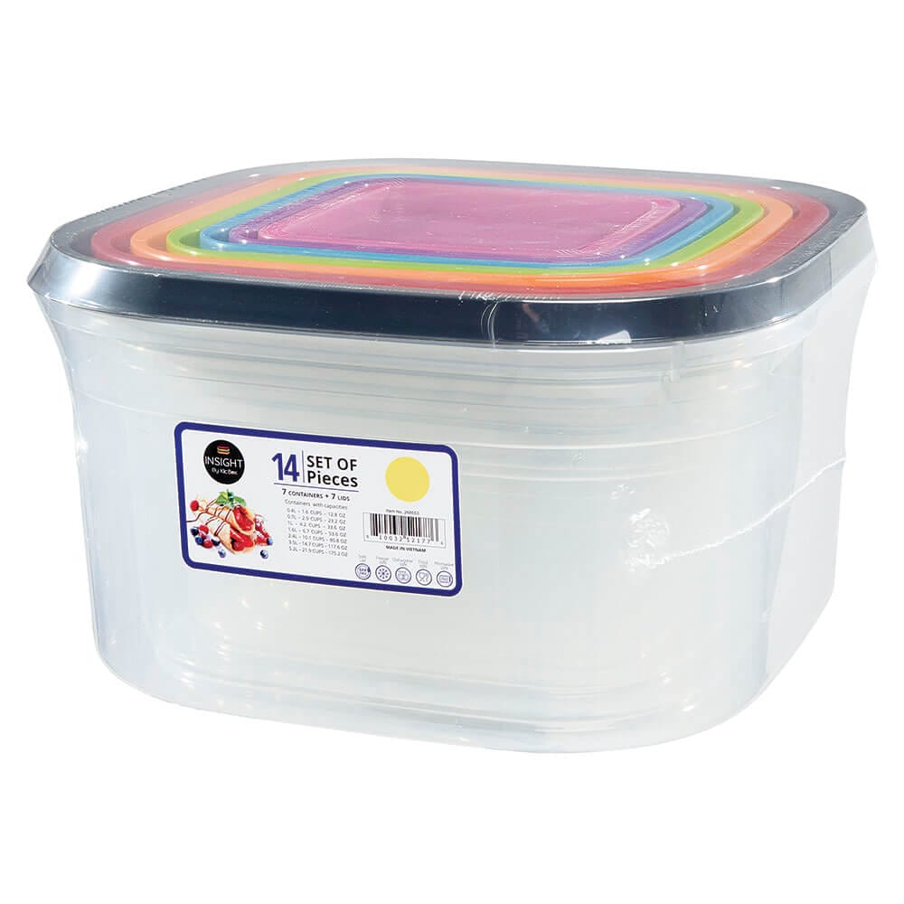 Insight Rainbow Square Food Storage Containers, Set of 14