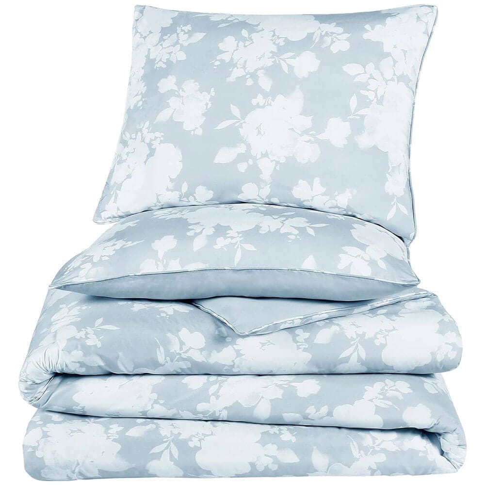 WellBeing by Sunham Luxurious Blend 3-Piece Floral Printed Comforter Set, Full/Queen, Chambray