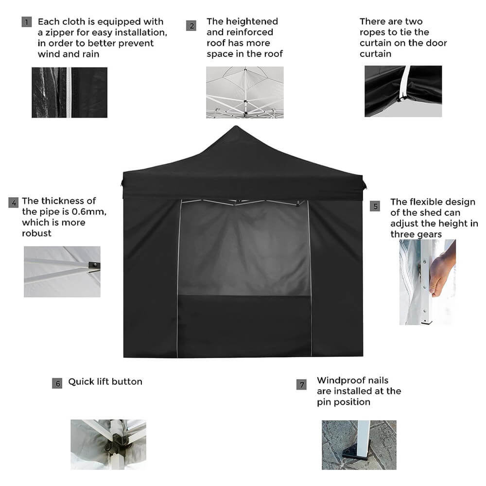 10' x 10' Pop-Up Canopy Tent with 5 Sidewalls, Black