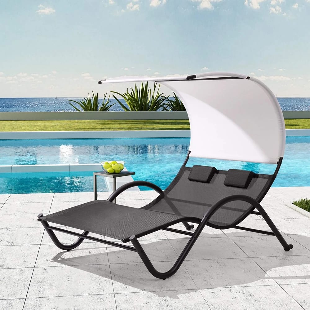Deko Living Patio Lounge Daybed with Canopy, Black/White