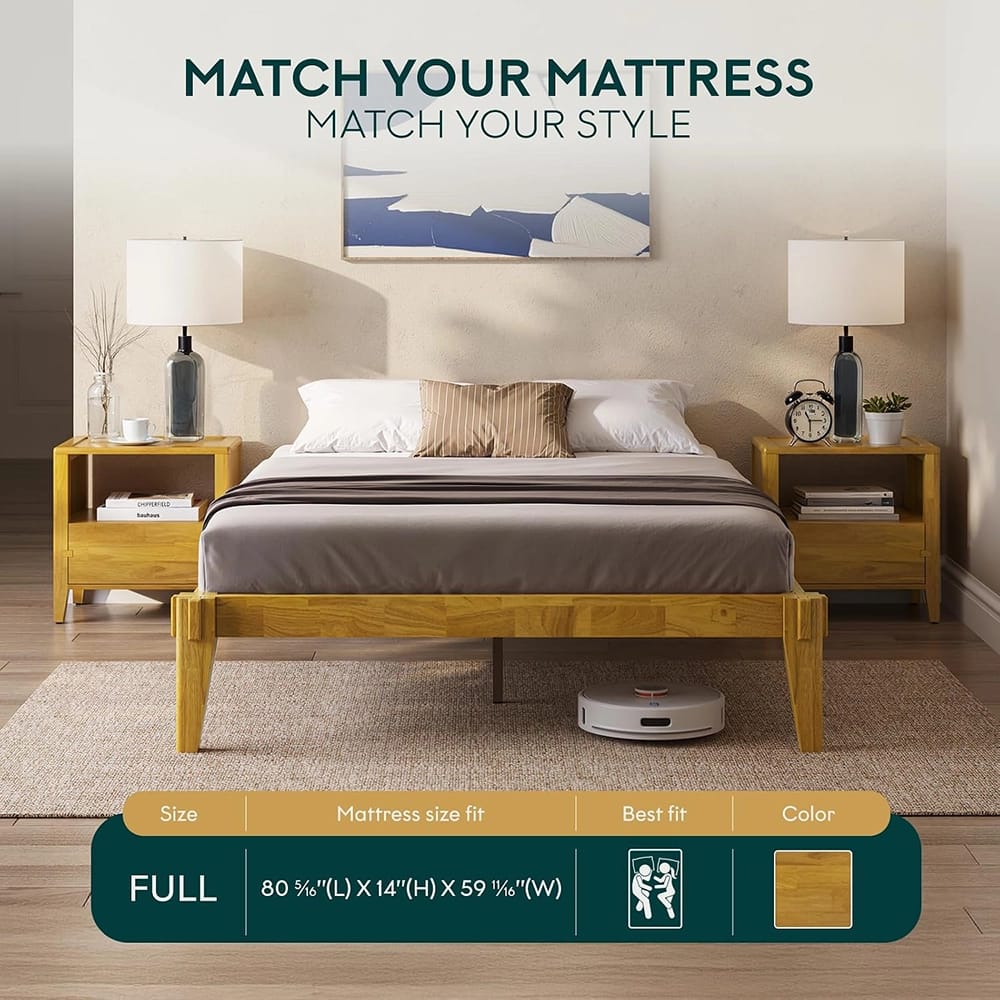 Bme Chalipa King Size Solid Wood Japanese Bed Frame, Natural