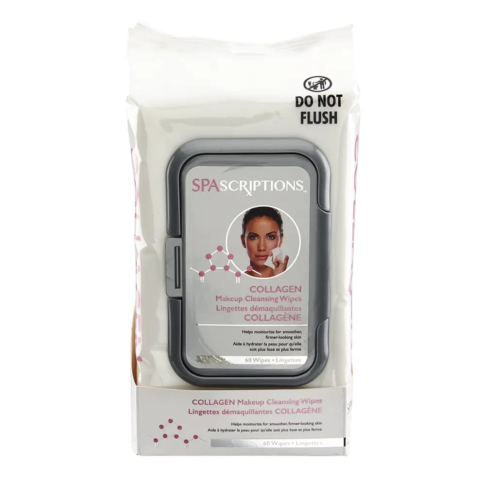 SpaScriptions Collagen Makeup Cleansing Wipes, 60 Count