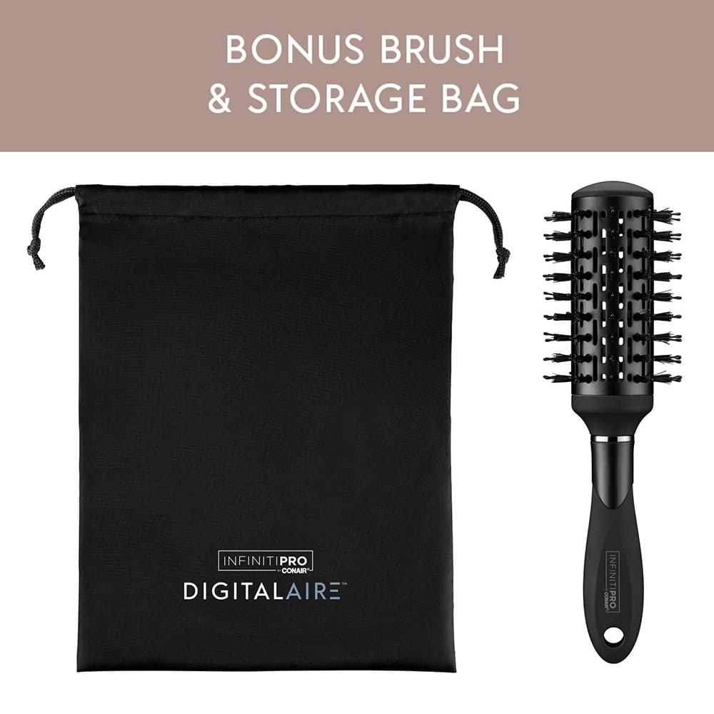 Conair InfinitiPRO Hair Dryer with Brush and Storage Bag, Black